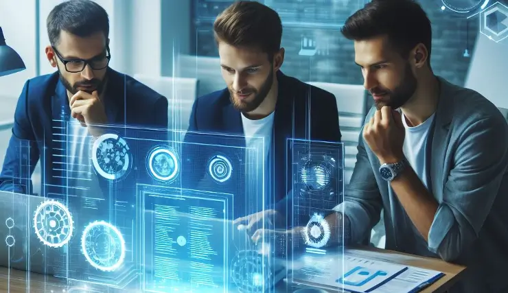 team of a software developers working together on project